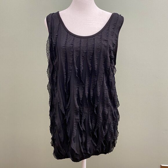 Harve Benard Top Womens Large Black Sleeveless Ruffle Blouse Whimsigoth VTG - Picture 1 of 8